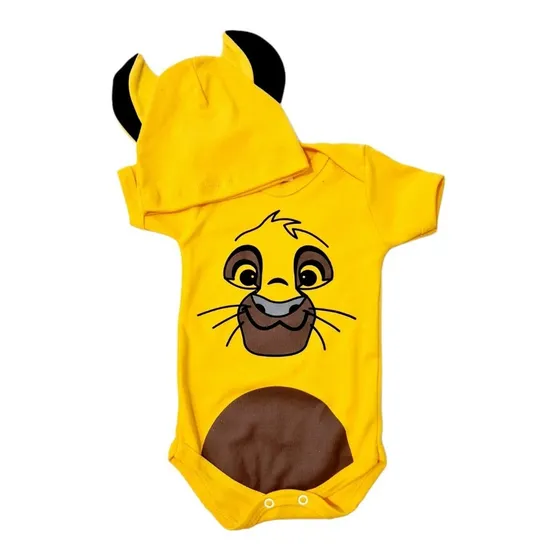 Body Bebê Simba Rei Leão Rosto Touquinha Boina Mesversario