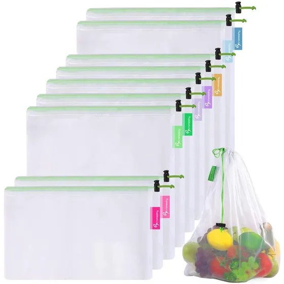 Set De 9 Bolsas De Malla Reutilizables Para Alimentos