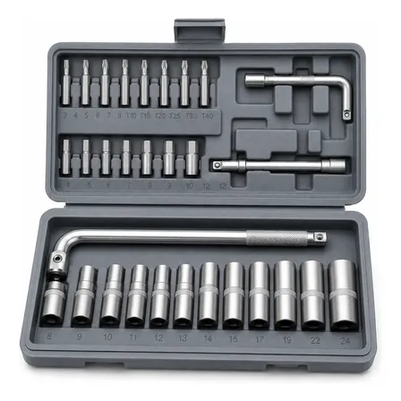 Kit Jogo Soquetes 27 Peças Polegada Em Aço Cromado Torx 1/2 Cinza