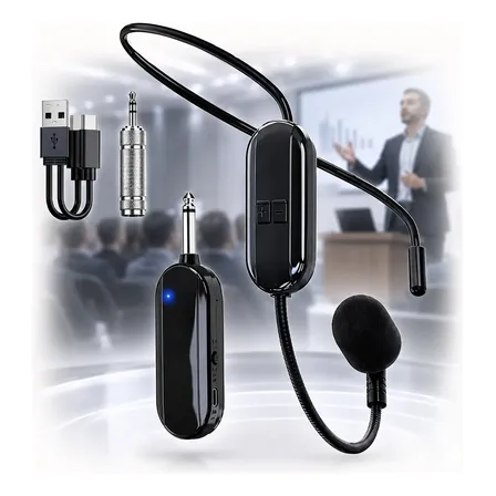 Microfone Sem Fio Headset Show Conferencia Professor Aula Preto