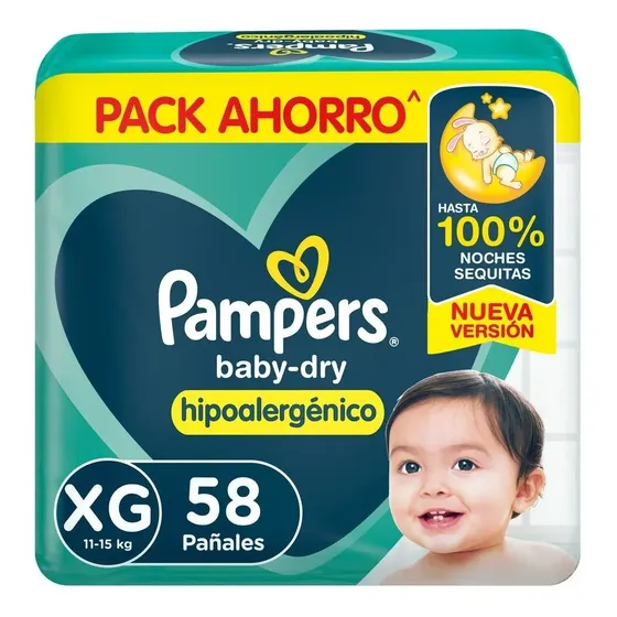 Pañales Pampers Baby Dry XG 58 unidades