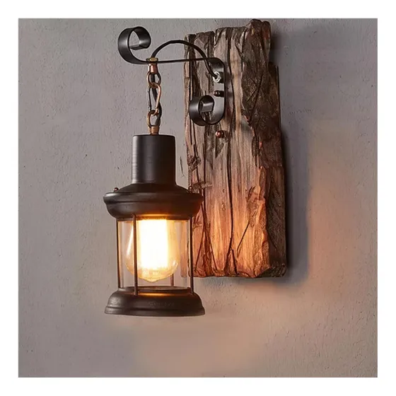 Para Luminária De Parede Industrial Madeira Maciça Rústica