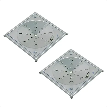 Kit 2 Ralos Tampa Grelha Quadrado 10x10 Abre E Fecha Em Inox