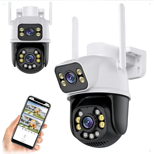 Cámara Wifi Full HD para exteriores, impermeable, doble lente Ip66, color blanco