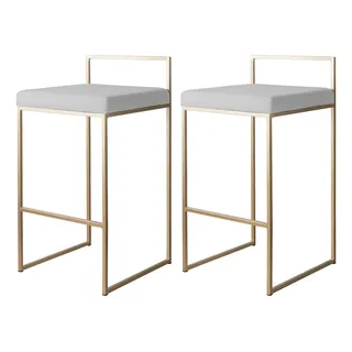 Kit Com 2 Banqueta Lis Dourada De 60cm Assento Em Linho Cru Kit Com 2 Banqueta Lis Dourada De 60cm Assento Em Linho Cru