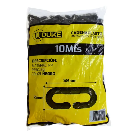 Cadena Plastica # 6 Negra Eslabon Abierto X 10 Mts Uduke
