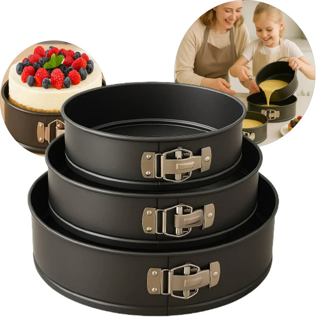 Kit 3 Formas Bolo Antiaderente Fundo Removível Torta Redonda Preto