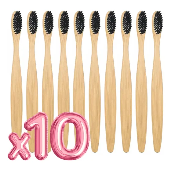Cepillo Dientes Bambú Biodegradable Suave Ecológico 10pz F Color Negro