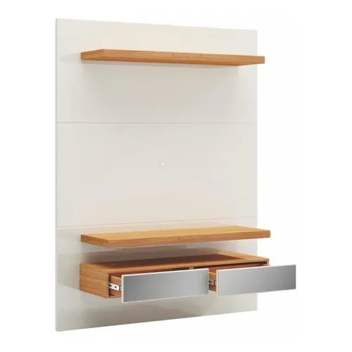 Painel Para Tv Até 55 Mdf Com Led 2 Gavetas Pradel Cor Off white/Freijó