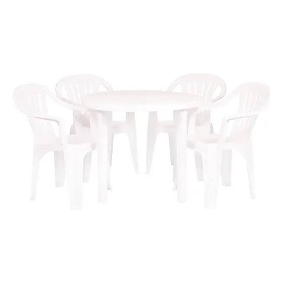 4 Sillas De Jardín Plástico Bela Vista + Mesa Redonda Mor