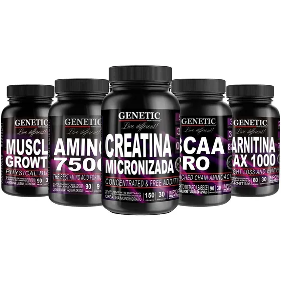 Combo Anabol 5 Masa Muscular Creatina Aminos Bcaa Genetic