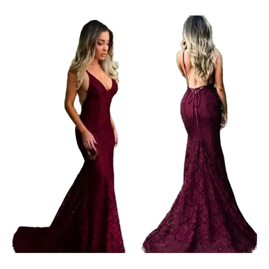 Vestidos De Fiesta Largo Encaje Super Elegante Con Cola