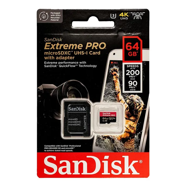 Memoria Microsdxc Sandisk Extreme Pro 64gb 200mb/s Adaptador