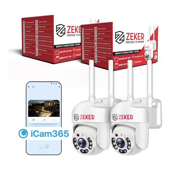 Pack X2 Cámara De Seguridad Wifi Exterior Impermeable Zeker 2mp 5g Vision Nocturna Audio Bidireccional 128gb