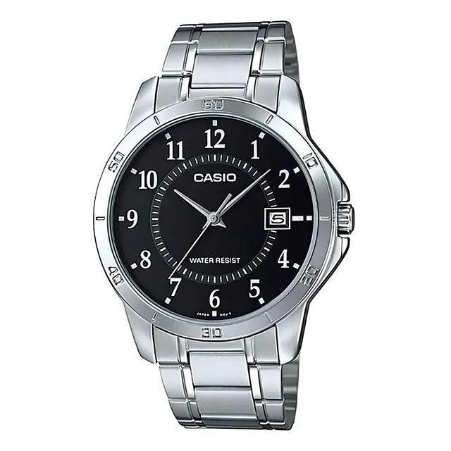 Reloj pulsera Casio MTP-V004GL-9 con correa de acero inoxidable color plata - fondo negro