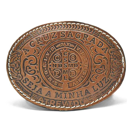 Fivela Country Em Couro Medalha São Bento Atrevidu's 4cm