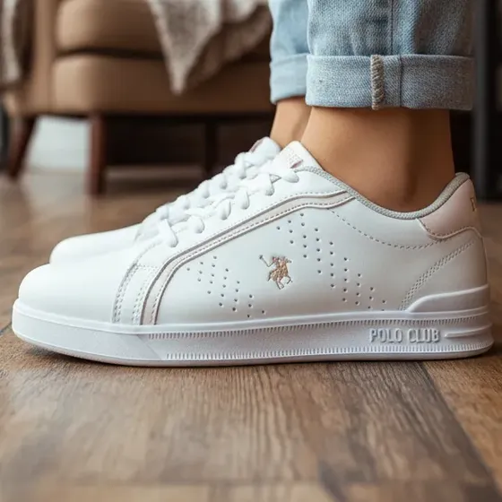 Tenis Dama Polo Estilo Mujer Blanco Con Rosa