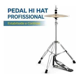 Máquina De Chimbal Bateria Suporte Pedestal Estante Prateado Pedal Hi Hat Para Bateria Com Suporte Tripé Reforçado, Ajuste De Altura, Corrente Resistente, Base Antiderrapante, Dc Music