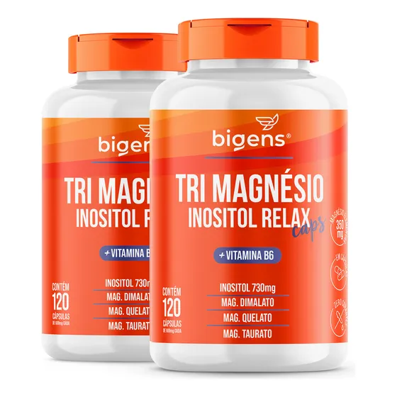 Kit C/ 2x Tri Magnésio Inositol Caps + B6, 240cps, Bigens Sabor Neutro