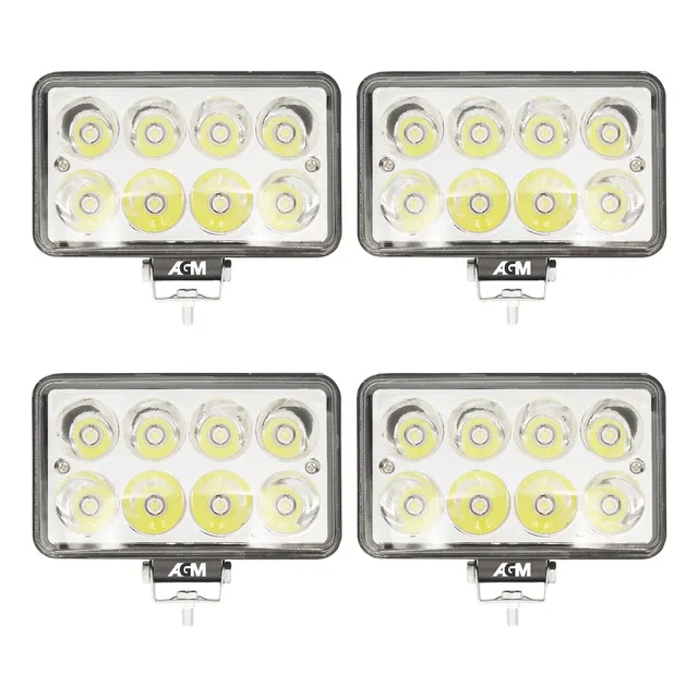 Kit 4 Farol De Led Retangular 8 Led 24w Universal 12v/24v