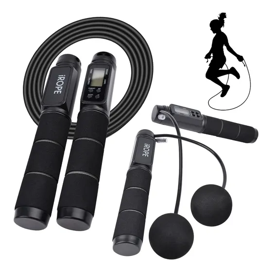 Cuerda De Saltar Inalámbrica Ajustable Con Contador Digital Negro