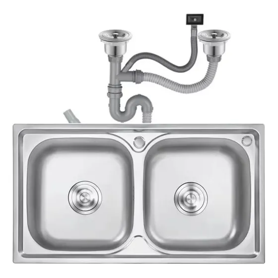 Pileta Doble Acero Inox Bacha,válvulas Y Sifon  Deco