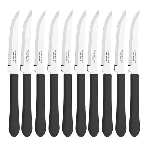 Jogo De Facas Serra Tramontina Cozinha Churrasco Inox 10pçs Cor Preto