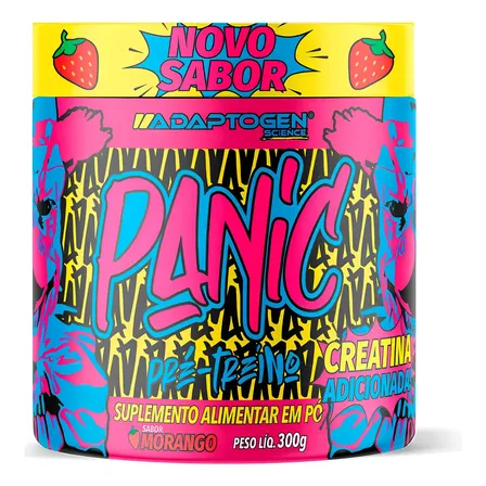 Suplemento Em Pó Adaptogen Science Panic Pré Treino Com Creatina Pote 300g Sabor Morango