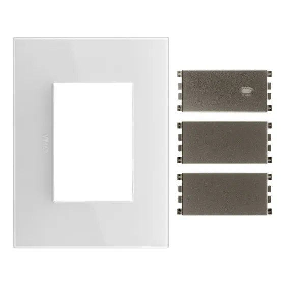 Placa Blanca Con Conmutador Y 2 Módulo Ciego Aluminio Vimar