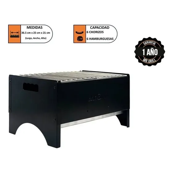 Parrillada Portátil Pocket Mr. Grill. Rectangular Negro