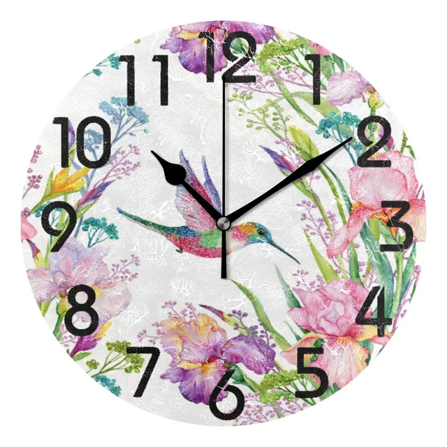 Reloj Pared Redondo Estampado Flor Colibri Primavera 9,5 