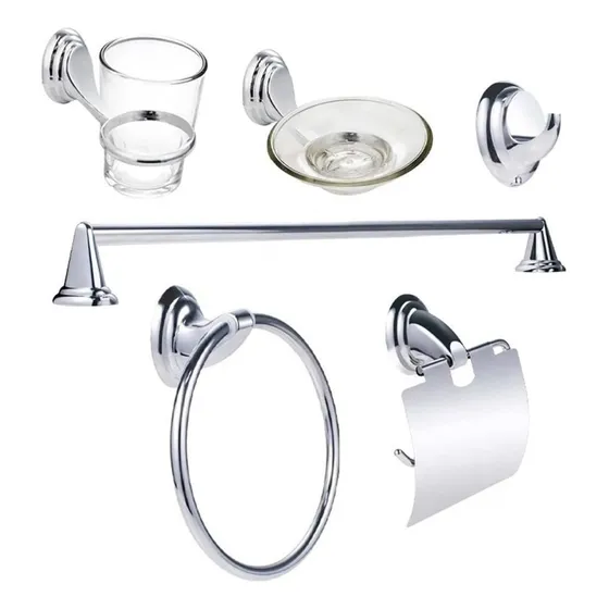 Set Kit Accesorios Para Baño 6 Piezas Cromado
