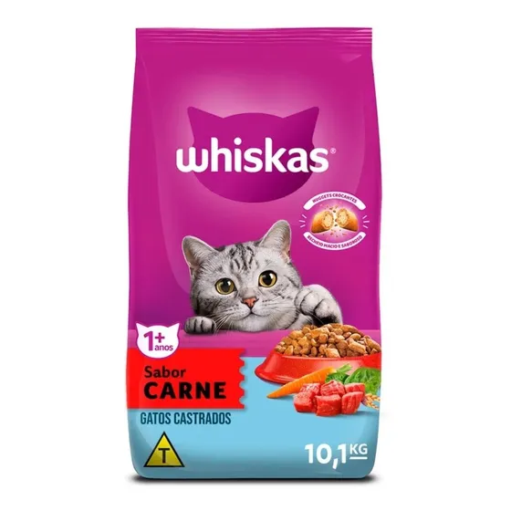Ração Whiskas para gatos adultos castrados sabor carne de 10.1kg