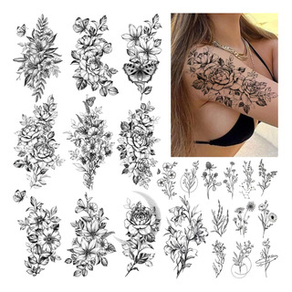 Charlnet 23 Hojas De Tatuajes Temporales De Flores Para Muje Charlnet 23 Hojas De Tatuajes Temporales De Flores Para Muje