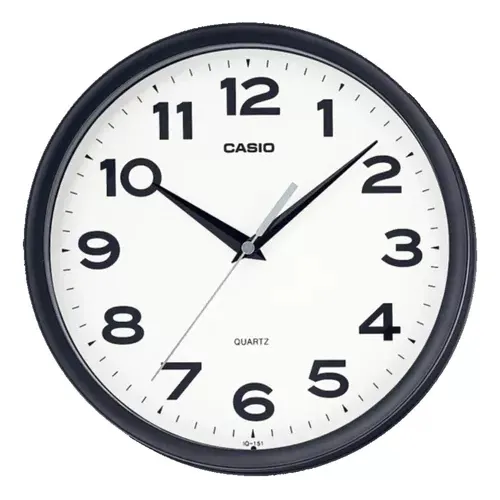 Reloj Casio Mural Iq-151-1df Análogo Borde Negro Fondo Blanco