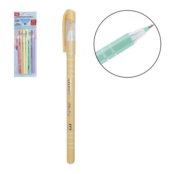 Conjunto 6 Canetas Esferográfica Delta Smell Tons Pastéis