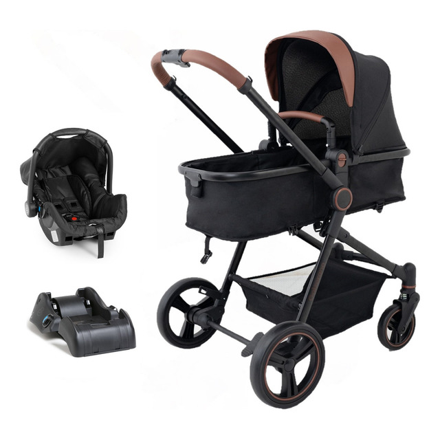 Carrinho Ivy Trio Black Com Bebê Conforto E Base Galzerano Carrinho Ivy Trio Black Com Bebê Conforto E Base Galzerano