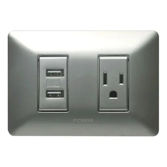 Tomacorriente Sencillo Doble Puerto Usb P/empotrar Plateado