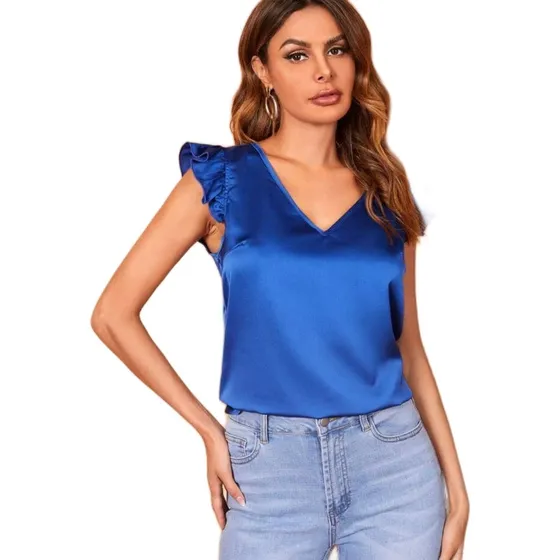 Blusa Azul Satin Shein Importada