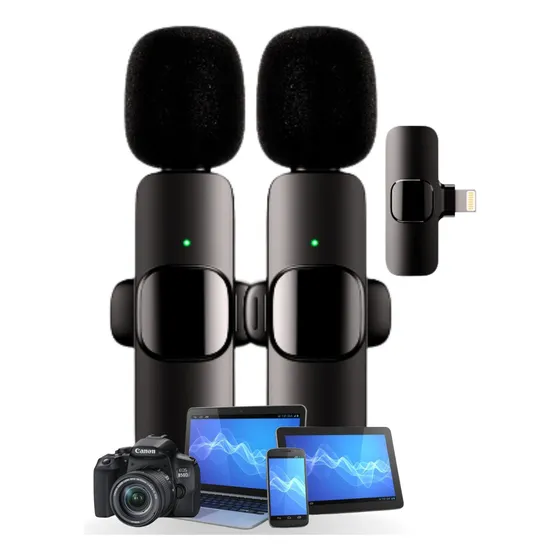 Micrófono inalámbrico profesional de doble solapa para iPhone, color negro