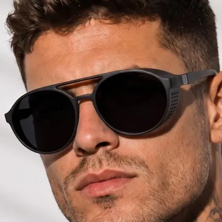 Óculos De Sol Masculino Redondo Uv400 Steampunk
