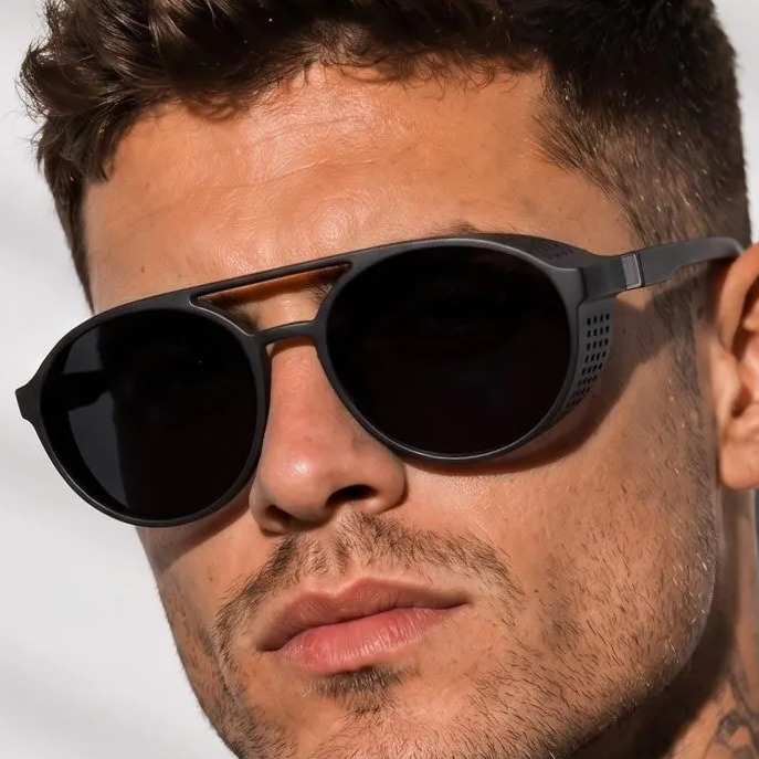 Óculos De Sol Masculino Redondo Uv400 Steampunk