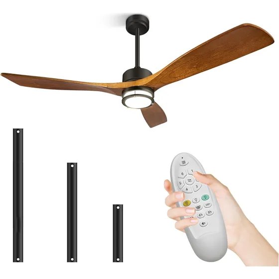 Ventilador Techo Madera Natural 132 Cm, Luz Y Control Remoto