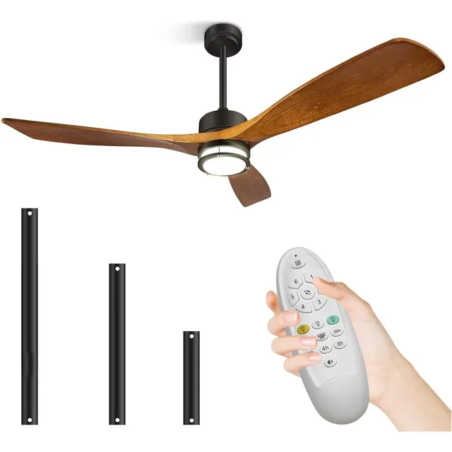 Ventilador Techo Madera Natural 132 Cm, Luz Y Control Remoto