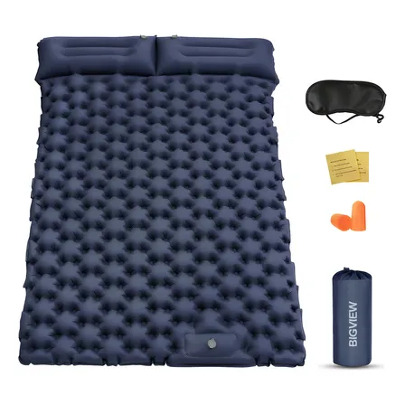 Colchoneta Inflable Matrimonial Camping Mat Inflable Acampar Color Azul Marino Bigview Tapones Para Los Oídos Y Máscaras Para Los Ojos Con Aislamiento De Ruido Gratuitos