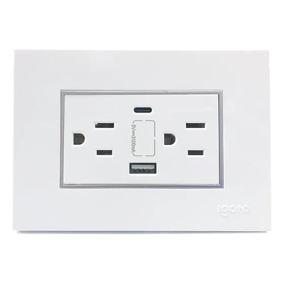 Toma Corriente Con Tierra + Usb Y Tipo C Acrilico Serie Z