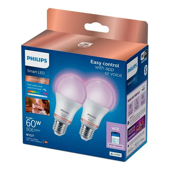 Set De 2x Ampolletas Philips Smart Multicolor 60w A60 E27