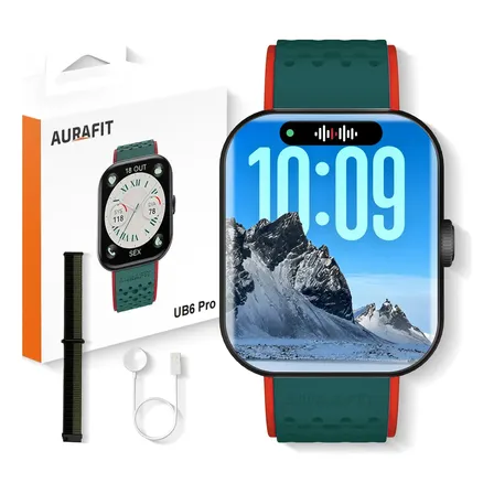 Relógio Smartwatch com Tela AMOLED 1,96" Responde Mensagens no WhatsApp Faz e Recebe Ligações Bluetooth 5.4 Carregamento Sem Fio Mais de 100 Modos Esportivos e Recursos de Saúde Aurafit UB6Pro Preto