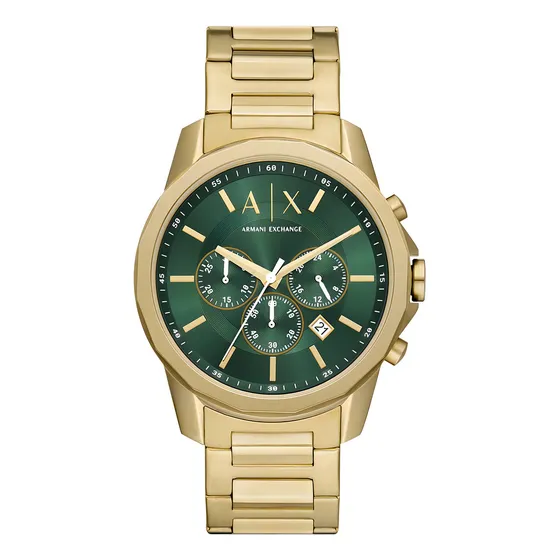 Reloj Hombre Armani Exchange Banks Chrono Color De La Correa Dorado Color Del Bisel Dorado Color Del Fondo Verde