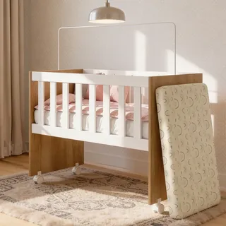 Mini Berço Moisés Multifuncional Mdf Colchão Branco 2 Em 1 Nature